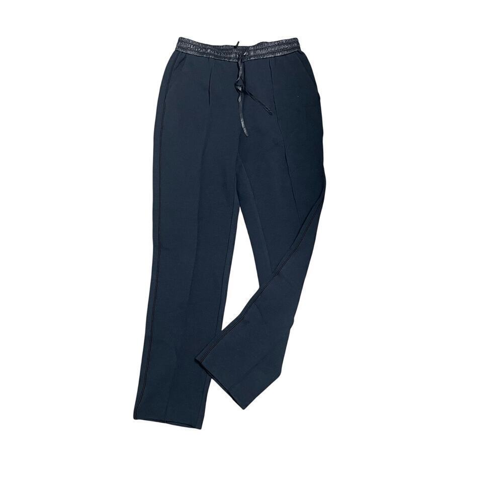 Rag & Bone Navy Wool Pant Sz Small Faux Leather Waistband Pull On Dressy Casual